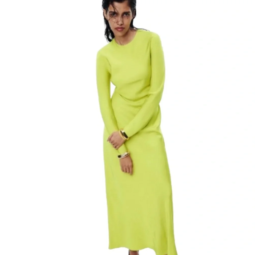 Zara Satin Effect Long Sleeve Maxi Dress
